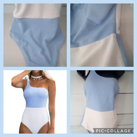 Blue and white one piece swimsuit. - Picture 4 of 7
